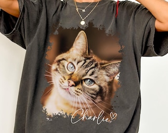 Comfort Colors® Custom Cat Photo Shirt, Personalized Cat Tshirt, Custom Cat Gifts Women, Cat Mom Tee, Cat Owner Shirt, Cat Owner Gifts