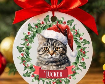 Custom Tabby Cat Christmas Ornament, Personalized Tabby Cat Ornament, Tabby Cat Gifts, Cat Keepsake, Cat Name Ornament, Cat Owner Gifts