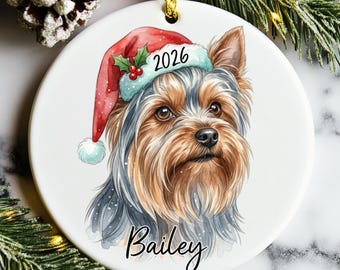 Custom Yorkie Christmas Ornament, Personalized Yorkshire Terrier Ornament, Yorkie Ornament, Yorkie Gifts, Dog Keepsake, Dog Name Ornament