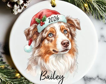 Custom Australian Shepherd Christmas Ornament, Personalized Australian Shepherd Ornament, Aussie Ornament Keepsake, New Dog Name Ornament