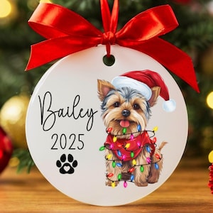 Personalized Yorkie Christmas Ornament, Yorkshire Terrier, Custom Dog Keepsake, New Dog Name Ornament, Yorkie Mom Gift, Family Yorkie Gift