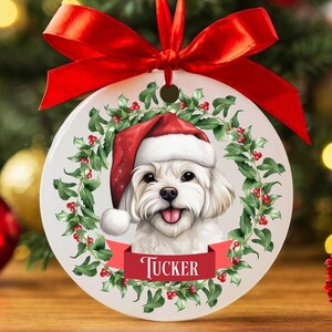 Custom Maltese Christmas Ornament, Personalized Maltese Ornament, Maltese Gift, Maltese Owner Gift, Custom Dog Keepsake, Dog Name Ornament
