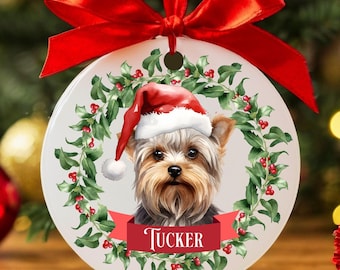 Custom Yorkie Christmas Ornament, Personalized Yorkshire Terrier Ornament, Yorkie Ornament, Yorkie Gifts, Dog Keepsake, Dog Name Ornament