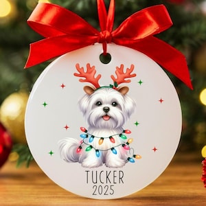 Custom Maltese Christmas Ornament, Personalized Maltese Ornament, Maltese Gift, Maltese Owner Gift, Custom Dog Keepsake, Dog Name Ornament