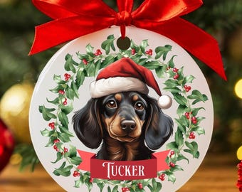 Custom Dachshund Christmas Ornament, Personalized Dachshund Ornament, Dachshund Gifts for Owners, Custom Dog Keepsake, New Dog Name Ornament