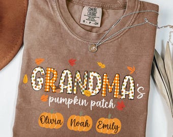 Comfort Colors® Custom Fall Grandma Shirt with Names, Grandma Fall Gift, Fall Grandma Tee, Grandma Autumn Tshirt, Grandma Pumpkin T-shirt