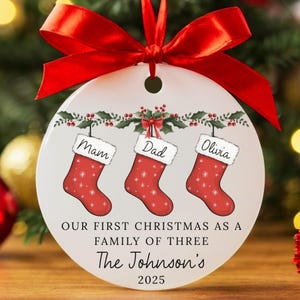 Family of Three Christmas Ornament, Custom Family Ornament, Baby&#39;s First Christmas Ornament, Personalized Family Gift, Family Christmas Gift