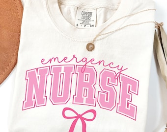 Comfort Colors® Emergency Nurse Shirt, ER Nurse Bow Shirt, Emergency Department Tshirt, ER Nurse Tee Shirt, Emergency Room Nurse Shirt