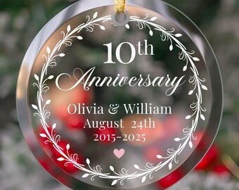 10th Anniversary Ornament, 10th Anniversary Gift for Couple, Personalized 10 Year Anniversary Gift for Wife, Custom Anniversary Gift for Her