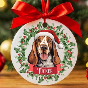 Custom Basset Hound Christmas Ornament, Personalized Basset Hound Ornament, Basset Hound Gift, Custom Dog Keepsake, New Dog Name Ornament