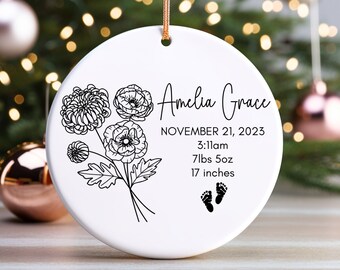 Personalized November Birth Flower Baby Ornament, Babys First Christmas, Newborn Ornament, Birth Month Flower, New Mom Gift, New Baby Gift