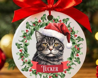 Custom Tabby Cat Christmas Ornament, Personalized Tabby Cat Ornament, Tabby Cat Gifts, Cat Keepsake, Cat Name Ornament, Cat Owner Gifts
