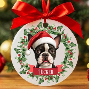 Custom Boston Terrier Christmas Ornament, Personalized Boston Terrier Ornament, Boston Terrier Gift, Dog Keepsake, New Dog Name Ornament