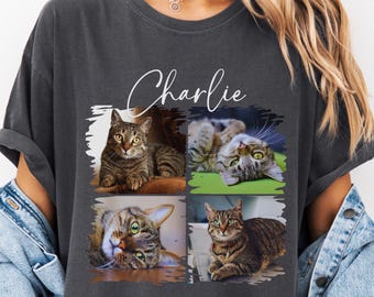 Comfort Colors® Custom Cat Photo Shirt, Personalized Cat Tshirt, Custom Cat Gifts Women, Cat Mom Tee, Cat Owner Shirt, Cat Owner Gifts