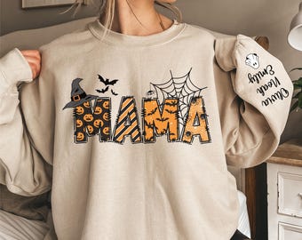 Custom Mama Halloween Sweatshirt, Mom Halloween Sweater, Halloween Mama Gift, Fall Mama Crewneck, Mom Fall Gifts, Mama Halloween Shirt