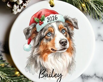 Custom Australian Shepherd Christmas Ornament, Personalized Australian Shepherd Ornament, Aussie Ornament Keepsake, New Dog Name Ornament