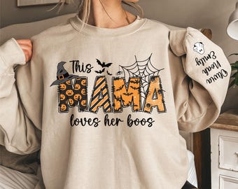 Custom Mama Halloween Sweatshirt, Mom Halloween Sweater, Halloween Mama Gift, Fall Mama Crewneck, Mom Fall Gifts, Mama Halloween Shirt