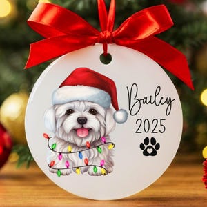 Personalized Maltese Christmas Ornament, Custom Dog Keepsake, New Dog Name Ornament, Maltese Mom Ornament, Custom Maltese Ornament Gift