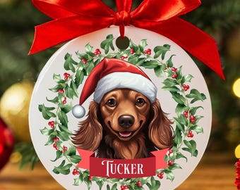 Custom Dachshund Christmas Ornament, Personalized Dachshund Ornament, Dachshund Gifts for Owners, Custom Dog Keepsake, New Dog Name Ornament