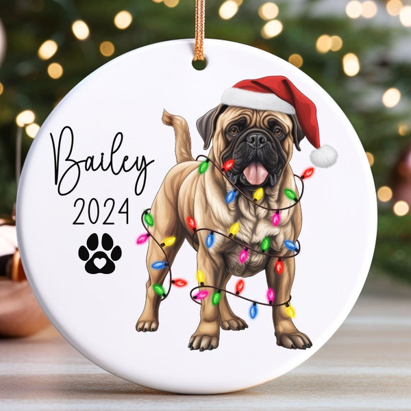 Personalized Bullmastiff Christmas Ornament, Custom Dog Keepsake, New Dog Name Ornament, Pet Lover Gift, Bullmastiff Ornament