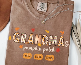 Comfort Colors® Custom Fall Grandma Shirt with Names, Grandma Fall Gift, Fall Grandma Tee, Grandma Autumn Tshirt, Grandma Pumpkin T-shirt