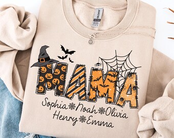 Custom Mama Halloween Sweatshirt, Mom Halloween Sweater, Halloween Mama Gift, Fall Mama Crewneck, Mom Fall Gifts, Mama Halloween Shirt
