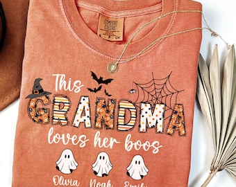 Comfort Colors® Custom Grandma Halloween Shirt, Halloween Grandma Shirt with Grandkids Names, Custom Grandma Gifts, Fall Grandma Shirts