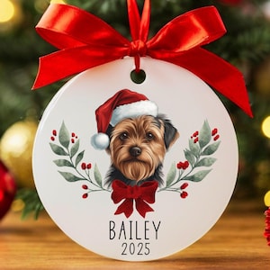 Personalized Yorkie Christmas Ornament, Yorkshire Terrier Ornament, Custom Dog Keepsake, New Dog Name, Yorkie Mom Gift, Family Yorkie Gift