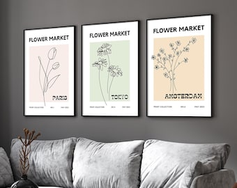 Flower market set of 6, gallery wall set, flower market print, botanical wall art, flower poster set, flower market posters, digital prints