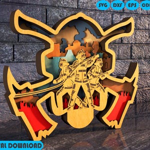 Firefighter Svg Laser cut files - 8 Layer Art Piece for Multi-layer