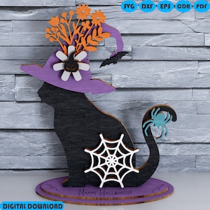 Halloween Cat Witch SVG Laser Digital Download