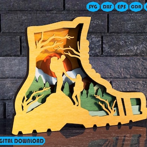 Wanderschuh-Svg Laserschnittdateien - 7 Layer Art Piece für Multi-Layer