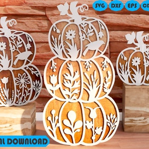 Floral Stacked Pumpkin SVG, Fall Decor Laser File, Glowforge files Digital download