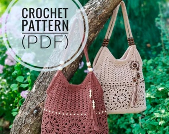 Beige Crochet Bag Pattern Pdf, Women Crochet Summer Handbag Pattern Pdf