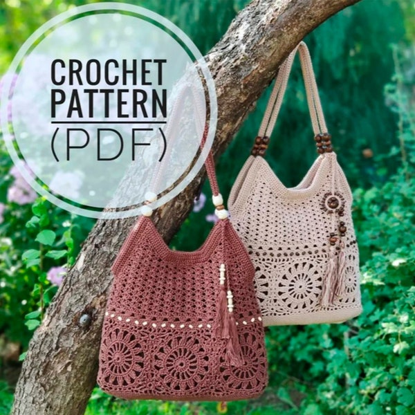 Beige gehaakte tas patroon Pdf, dames gehaakte zomer handtas patroon Pdf