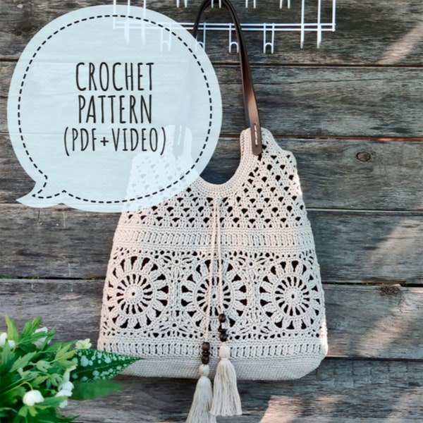 Patrón de bolso de crochet para mujer Pdf, patrón de instrucciones de bolso de verano de crochet