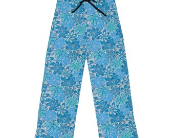 Seasidesart Ocean Blue Art Deco Flower Women's Pajama Pants (AOP)