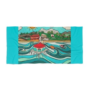 Serviette de plage Seasidesart Huntington Beach Pier Circa 80's Folk Art