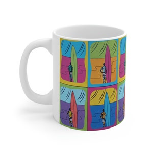 In The Beginning The Bull Surfer Greg Noll Andy Warhol Style Art Ceramic Mug 11oz