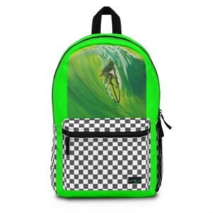 Seasidesart Lime Green The Drop Surfer Checkered Backpack