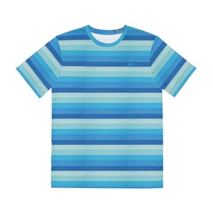 Seasidesart Ocean Blue Striped Surf Men&#39;s Polyester Tee (AOP)