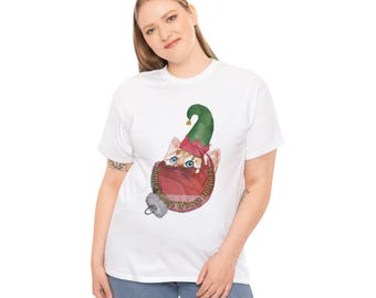 Christmas Cat Tee: Santa's Worst Helpers, Orange Tabby Elf