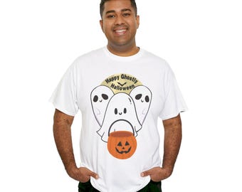 Happy Ghostly Halloween Tee: Unisex Cotton Graphic Shirt
