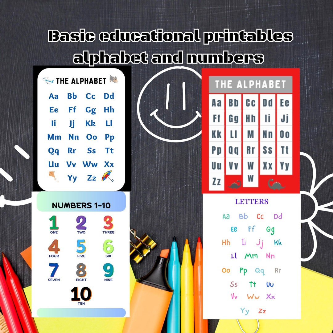 Basic Educational Printables Alphabet and Numbers 8.5 X 11" Etsy