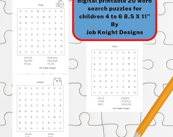 Word Search Puzzles for Kids Ages 4-6 (Digital Download)