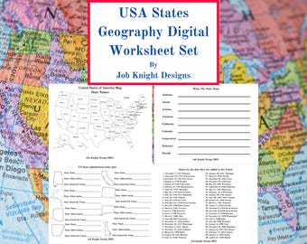 USA States Geography Digital Worksheet Set By Job Knight Designs,