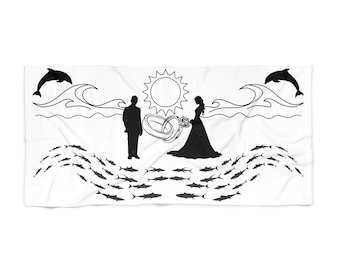 Beach Wedding Towel: Bride & Groom Silhouette, Coastal Keepsake