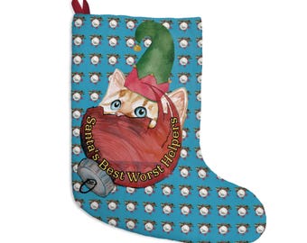 Mischievous Cat Christmas Stocking, Santa's Helper Design