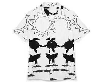 Sea Life Hawaiian Shirt - Tropical Ocean Print Button-Down
