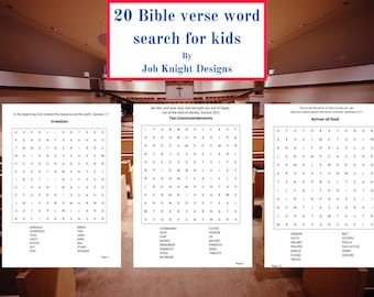 20 Bible verse word search for kids by Job Knight